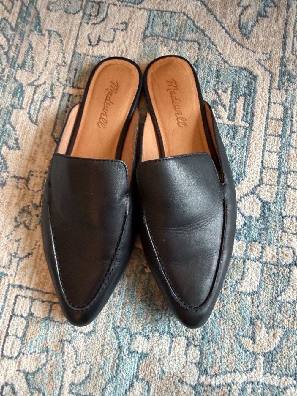 Madewell Black Leather Pointed-Front Slip-On Mules
